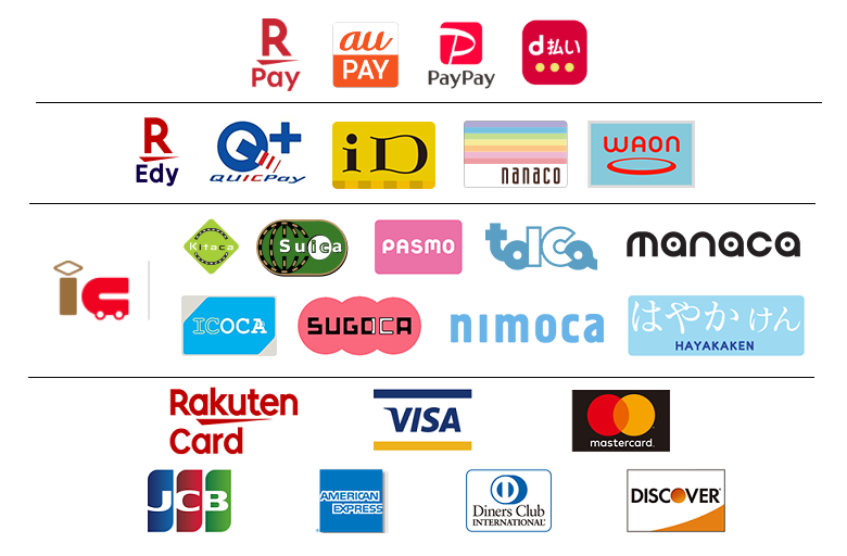 主要クレジットカード、電子マネーは対応しています。